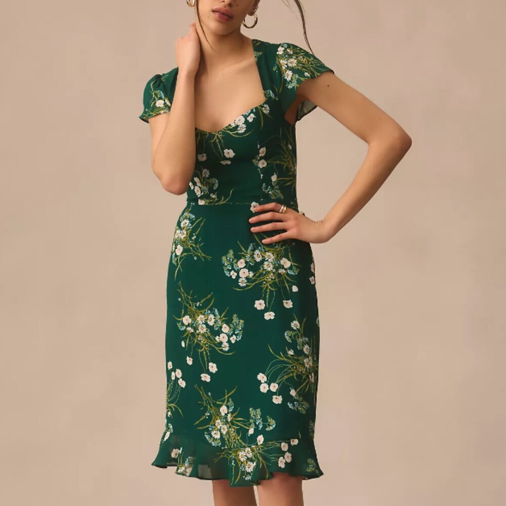 Reformation Green Floral Midi Dress